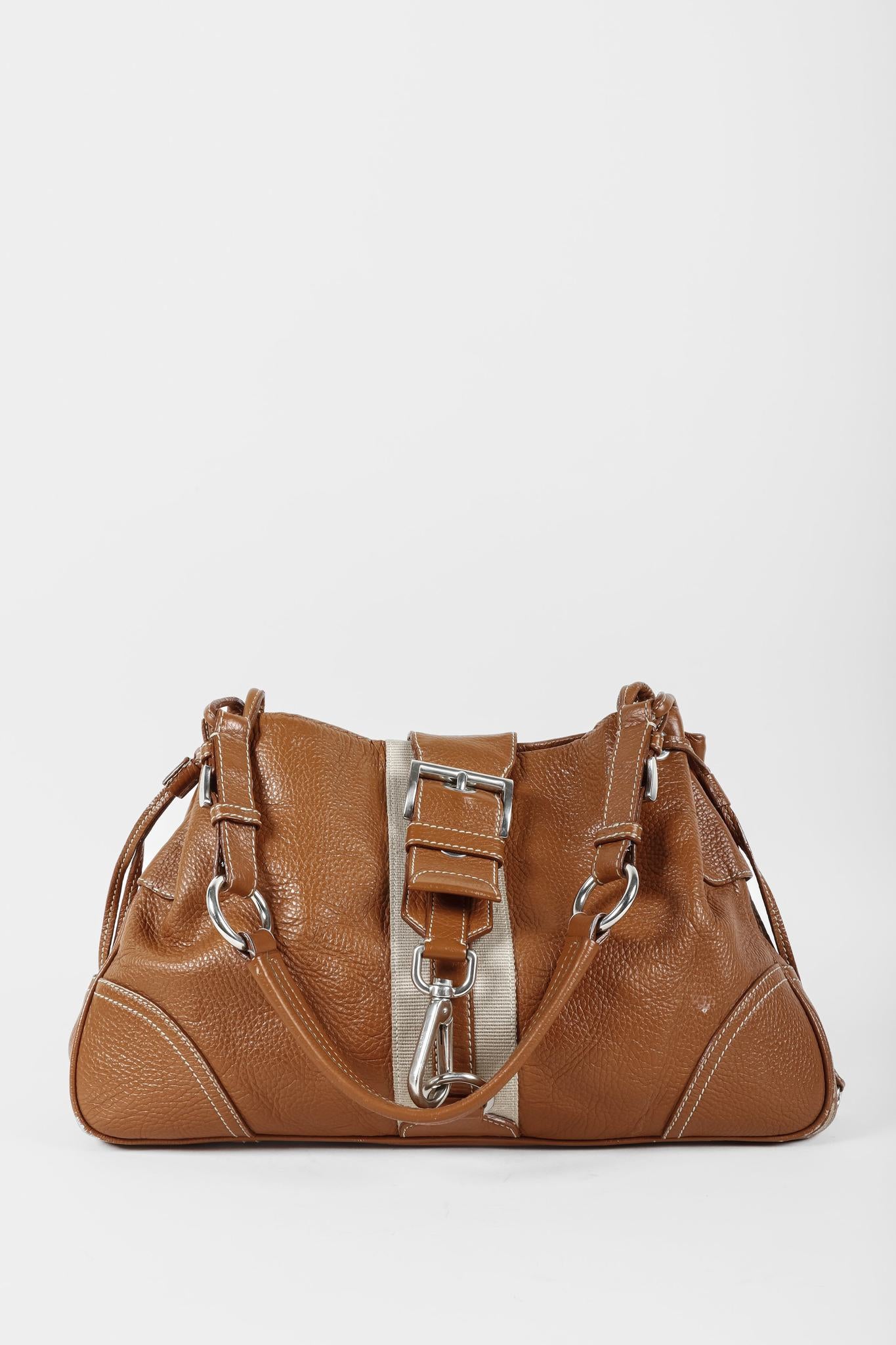 Prada Leather Buckle Hobo Bag