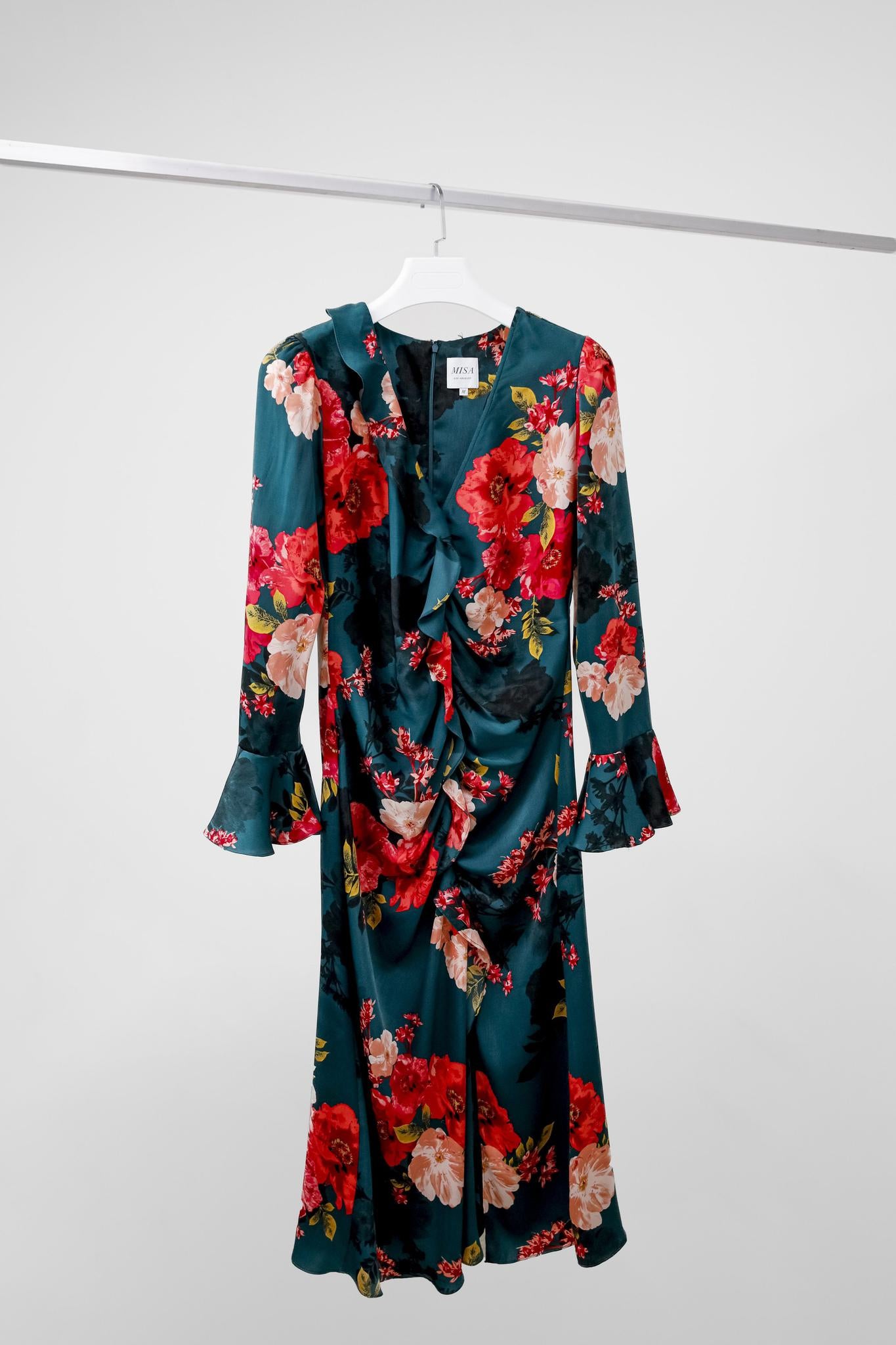 Misa Los Angeles Emerald Floral Midi Dress