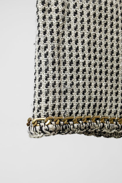Moschino Floral Appliqué Tweed Chain Hem Skirt