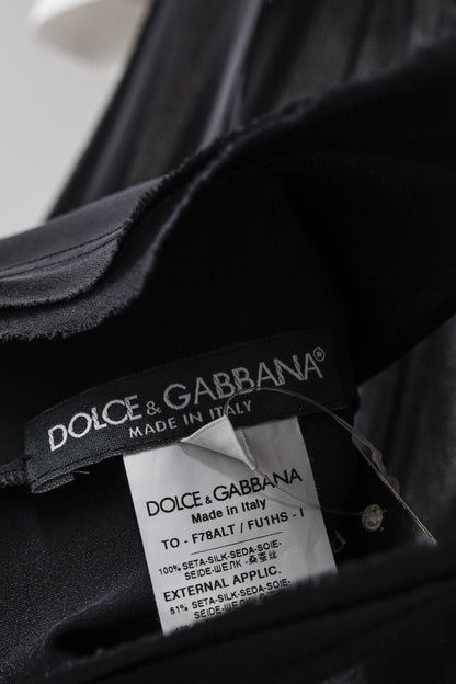 Dolce & Gabbana Velvet Floral Appliqué Silk Blouse