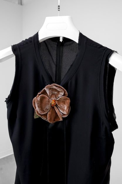 Dolce & Gabbana Velvet Floral Appliqué Silk Blouse