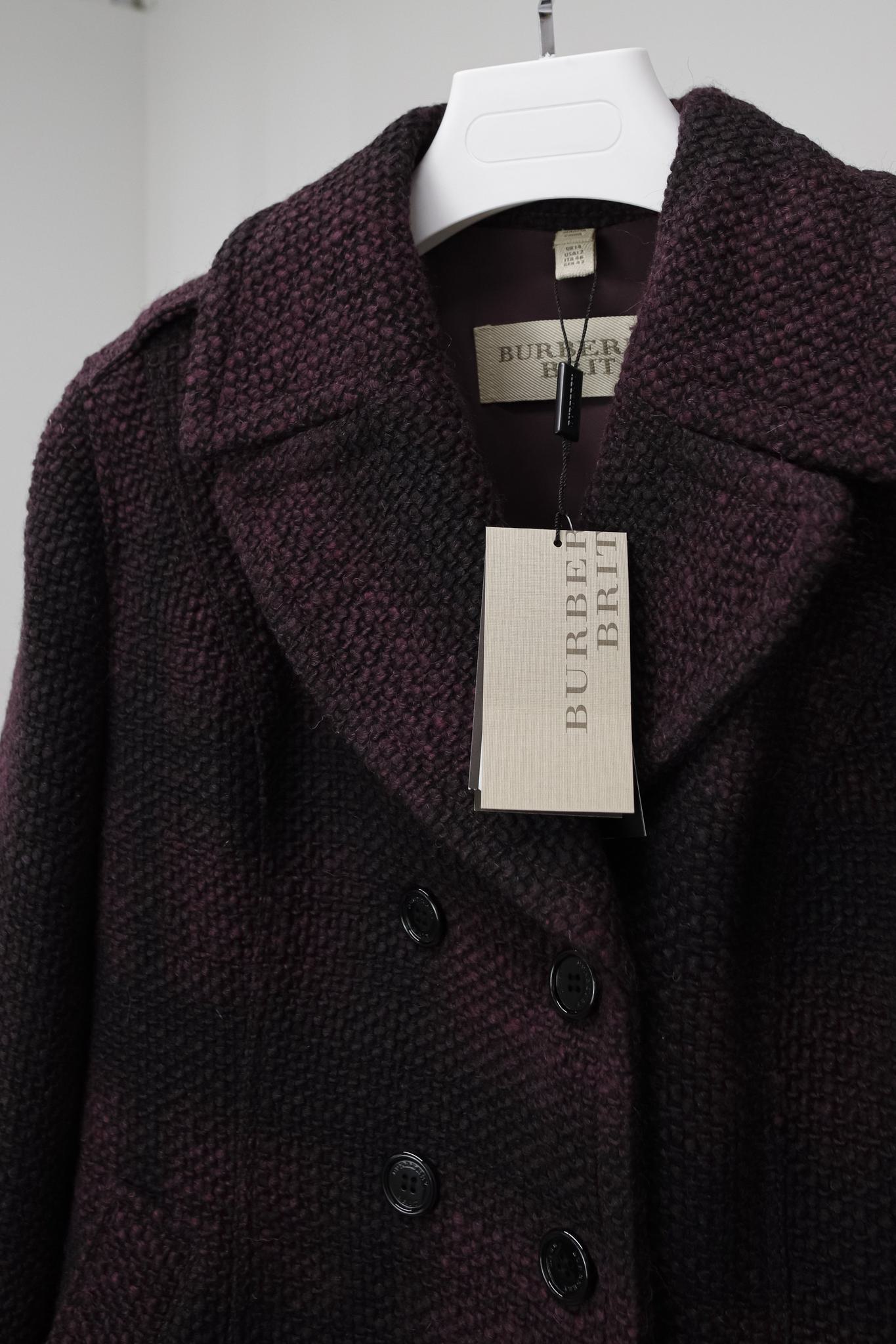 Burberry Brit Regency Purple Checkered Peplum Wool Peacoat