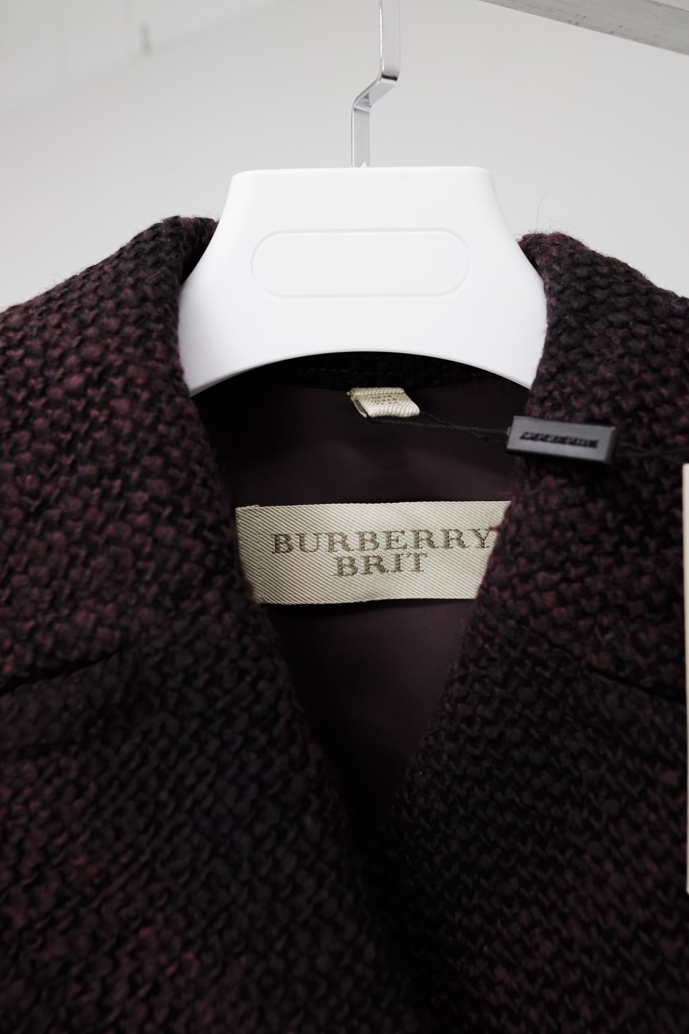 Burberry Brit Regency Purple Checkered Peplum Wool Peacoat