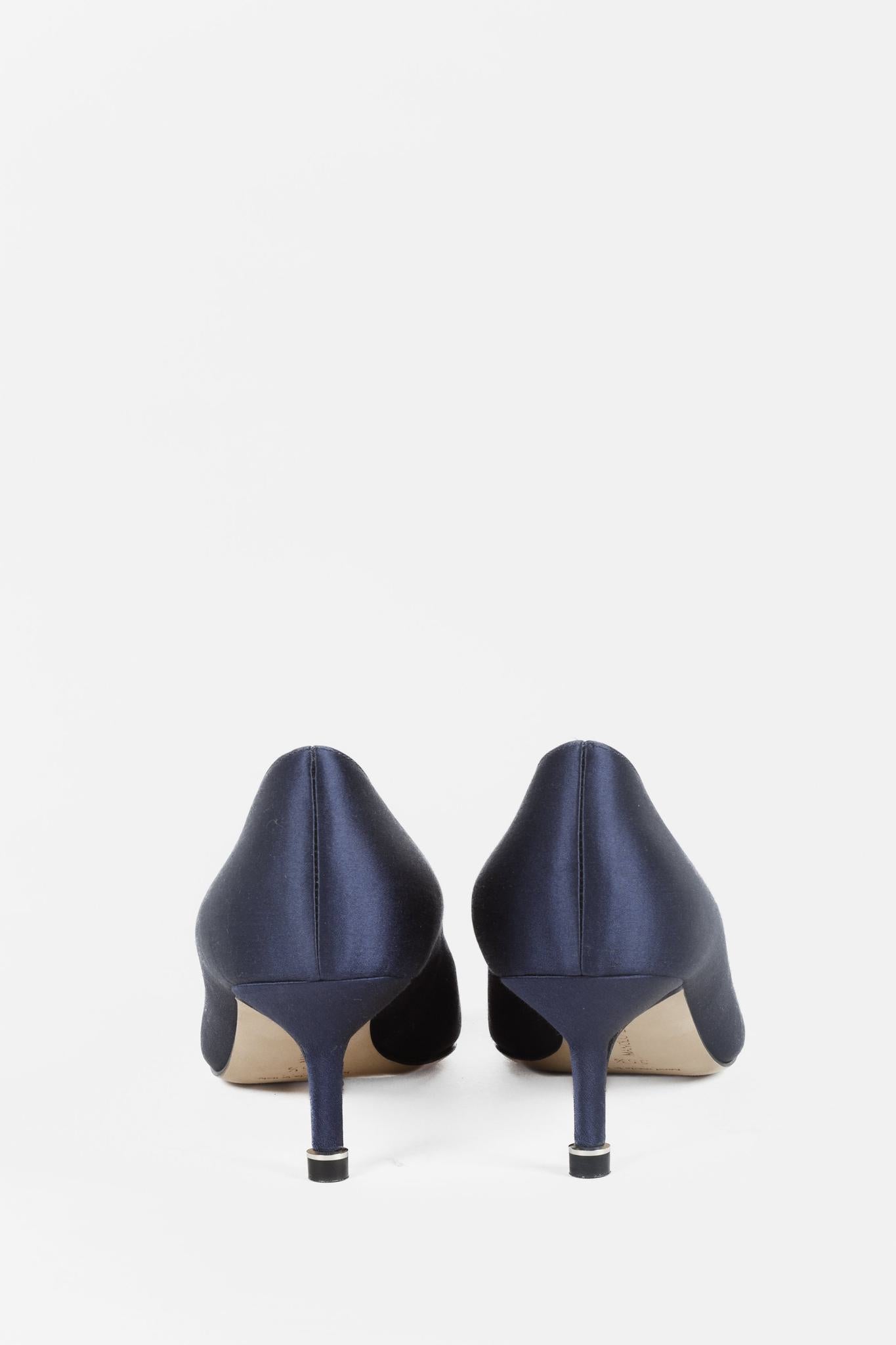 Manolo Blahnik Hangisi Blue Satin Jewel Pumps