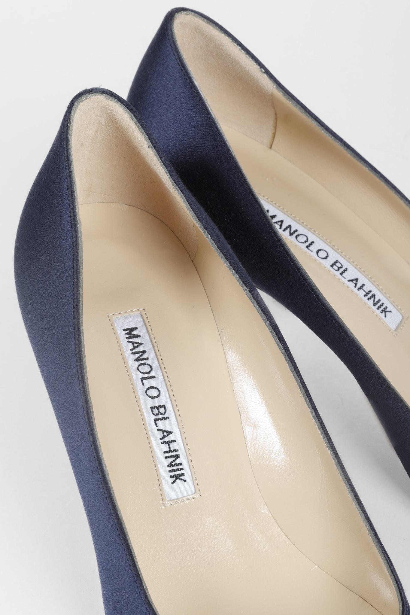 Manolo Blahnik Hangisi Blue Satin Jewel Pumps