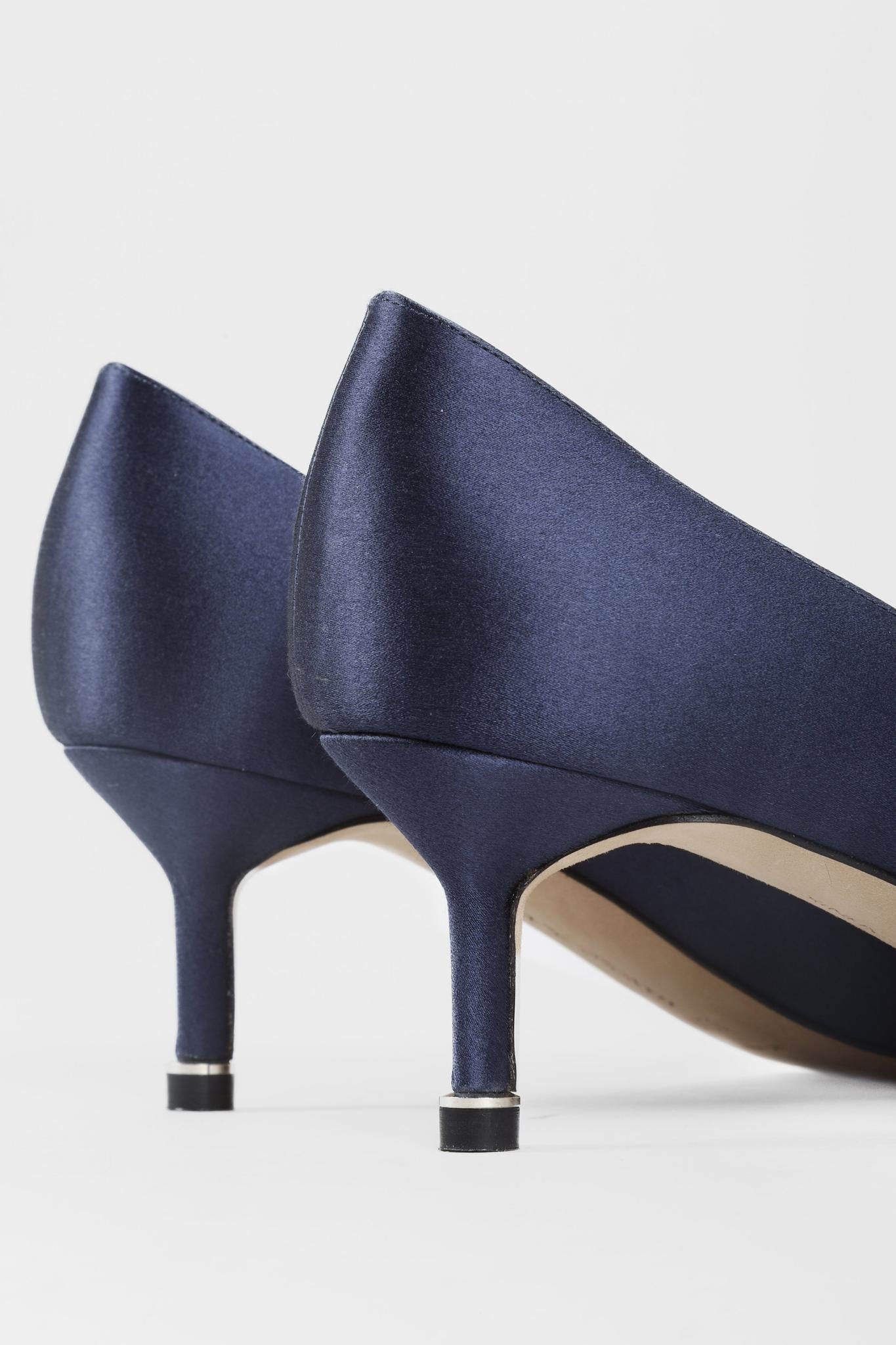 Manolo Blahnik Hangisi Blue Satin Jewel Pumps