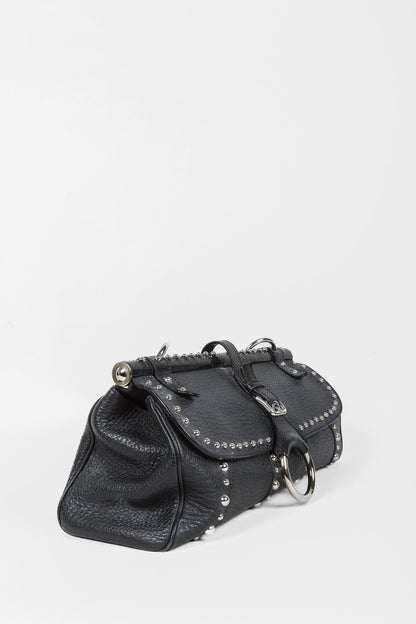 Dolce & Gabbana Ring Flap Studded Baguette Black Shoulder Bag