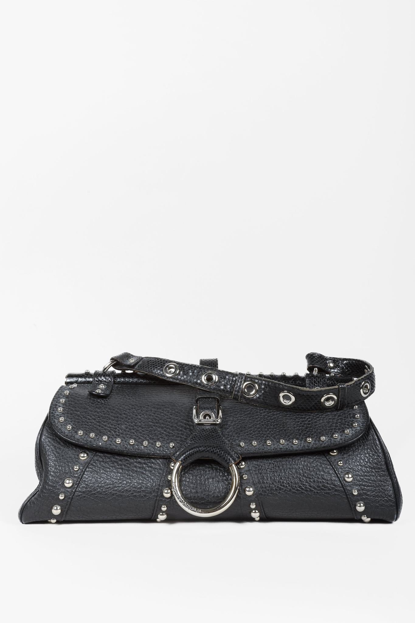 Dolce & Gabbana Ring Flap Studded Baguette Black Shoulder Bag