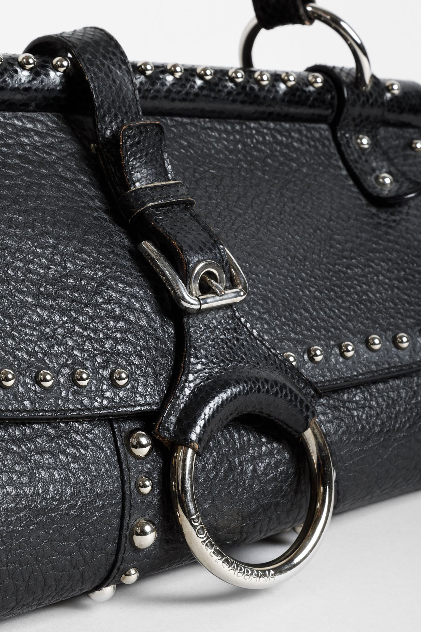 Dolce & Gabbana Ring Flap Studded Baguette Black Shoulder Bag