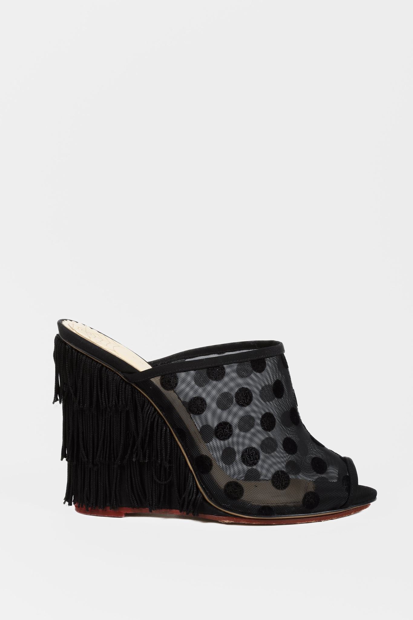 Charlotte Olympia Black Polka Dot Fringe Wedges