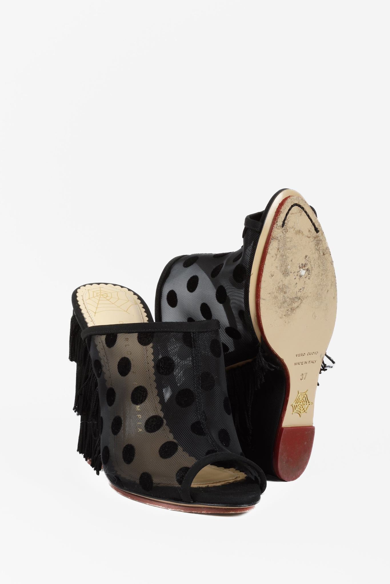 Charlotte Olympia Black Polka Dot Fringe Wedges