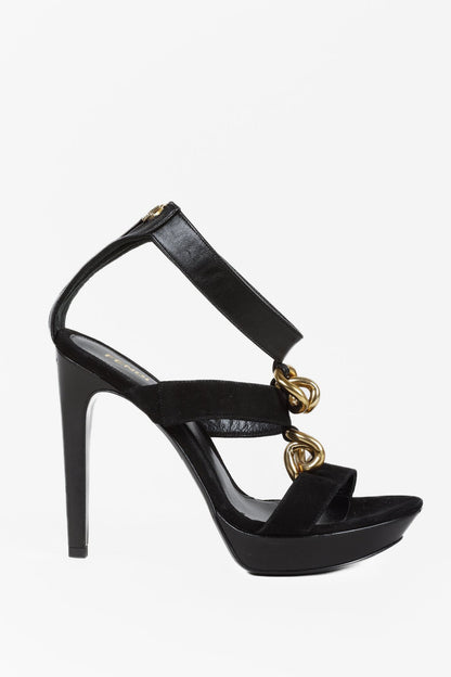 Fendi Black Suede Chain T-Strap Sandals