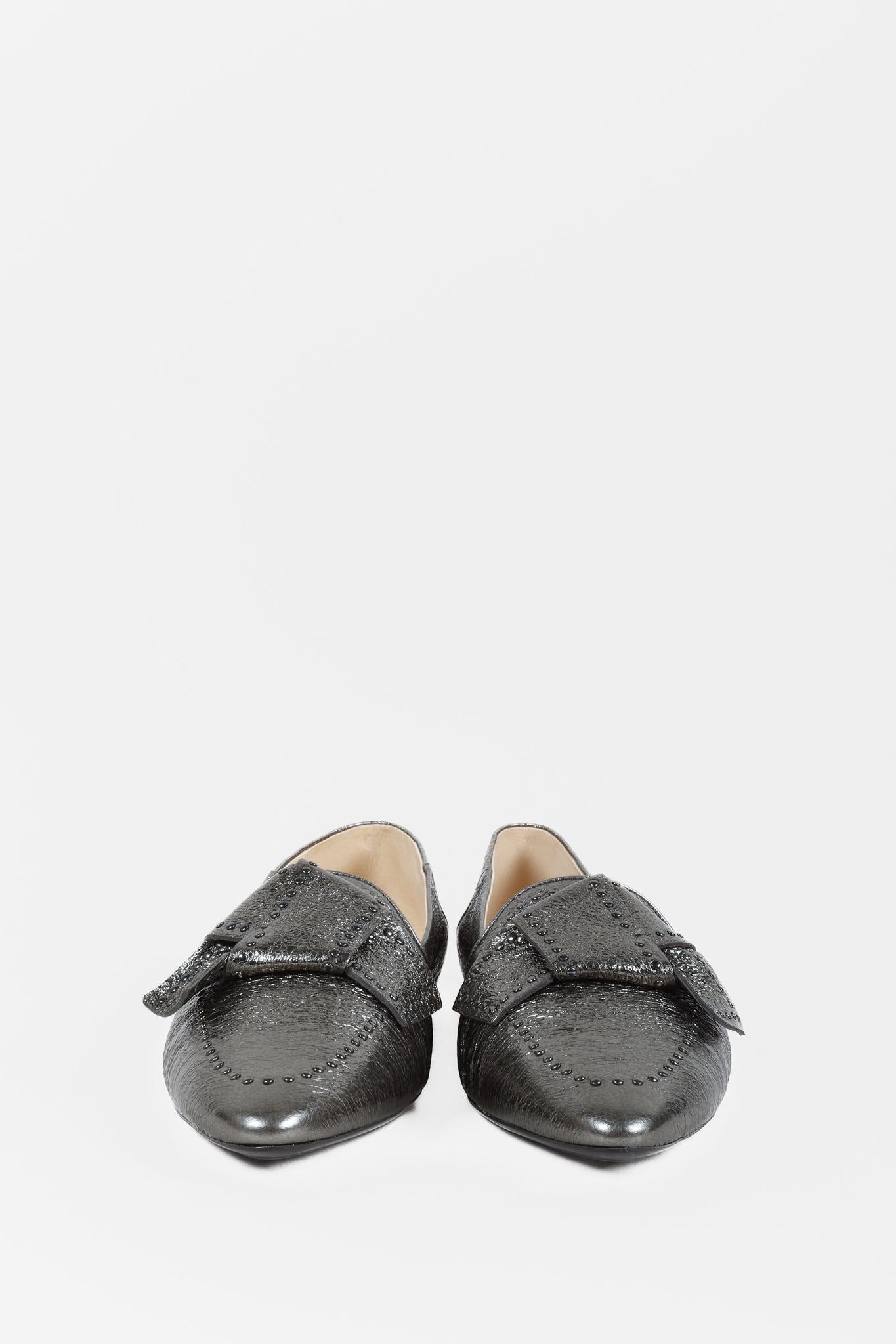 Tod's Metallic Leather Studded Bow Ballet Flats