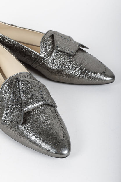 Tod's Metallic Leather Studded Bow Ballet Flats