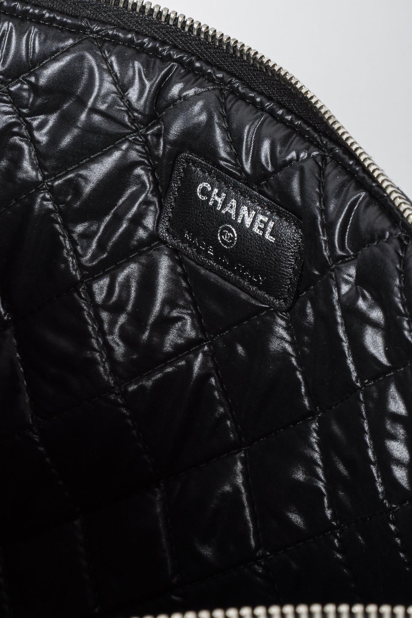 Chanel Quilted Black Patent Leather Large O Case