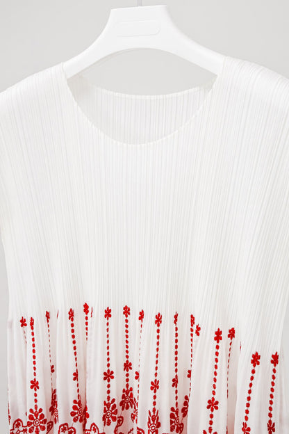 Issey Miyake Pleats Please White Embroidered Tank