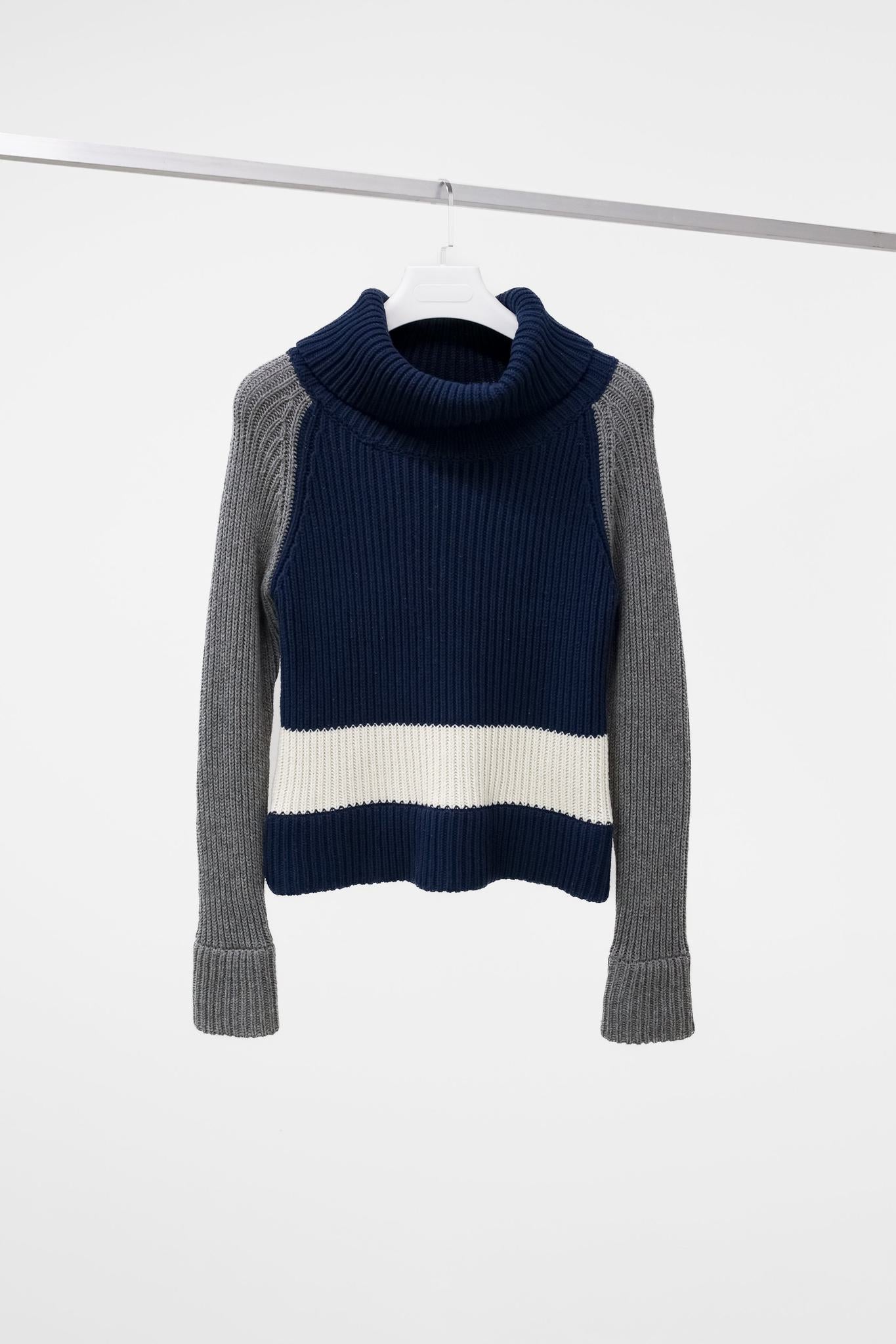 Jil Sander Cropped Knit Colour Block Turtleneck