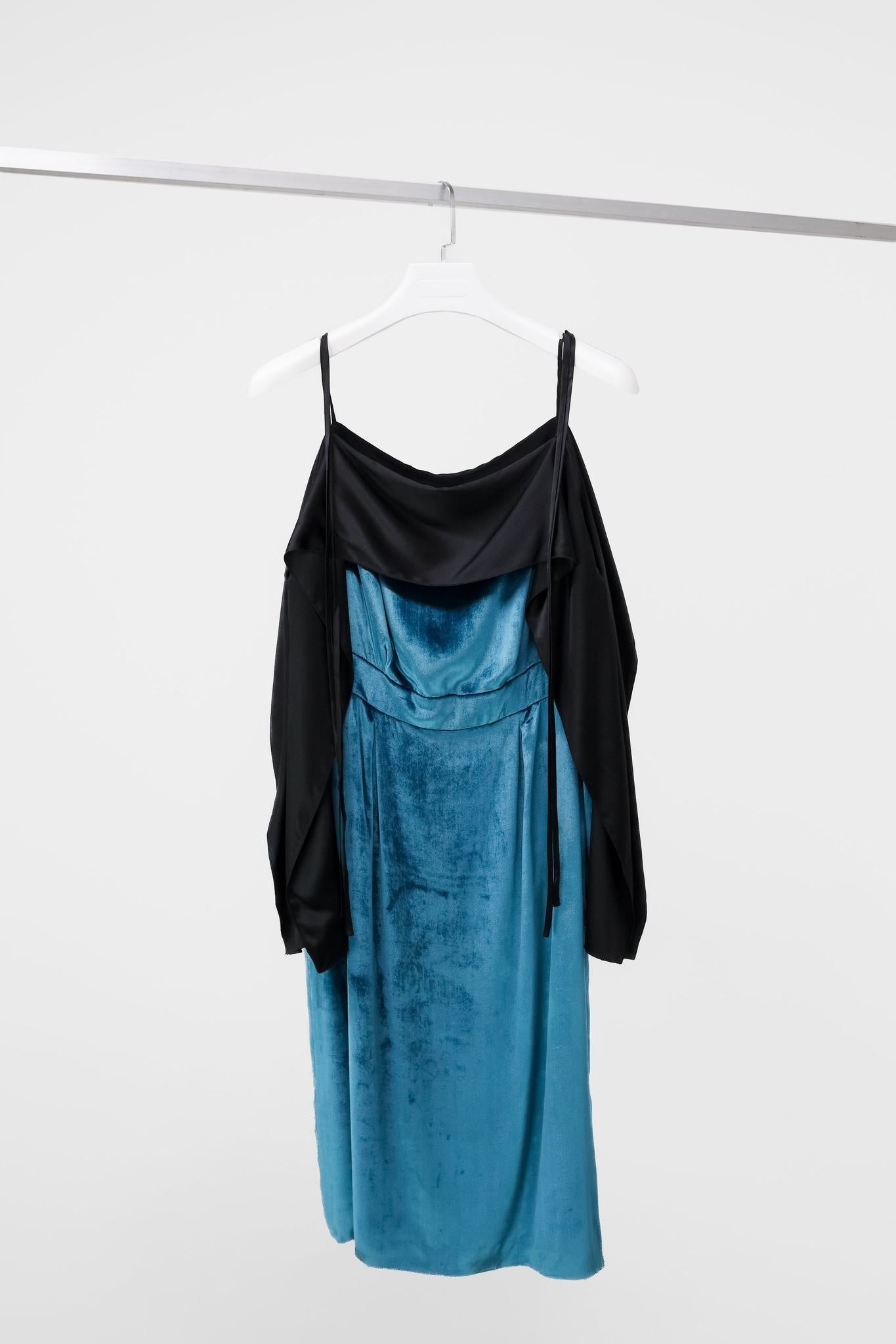 Escada Teal Velvet Cold-Shoulder Dress