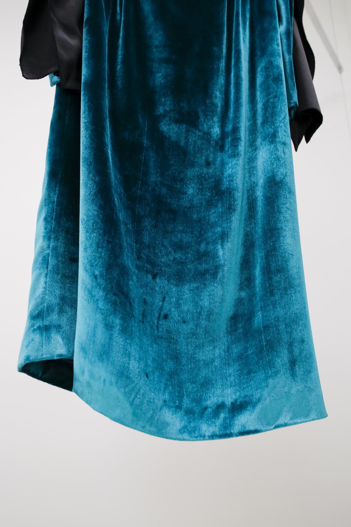 Escada Teal Velvet Cold-Shoulder Dress