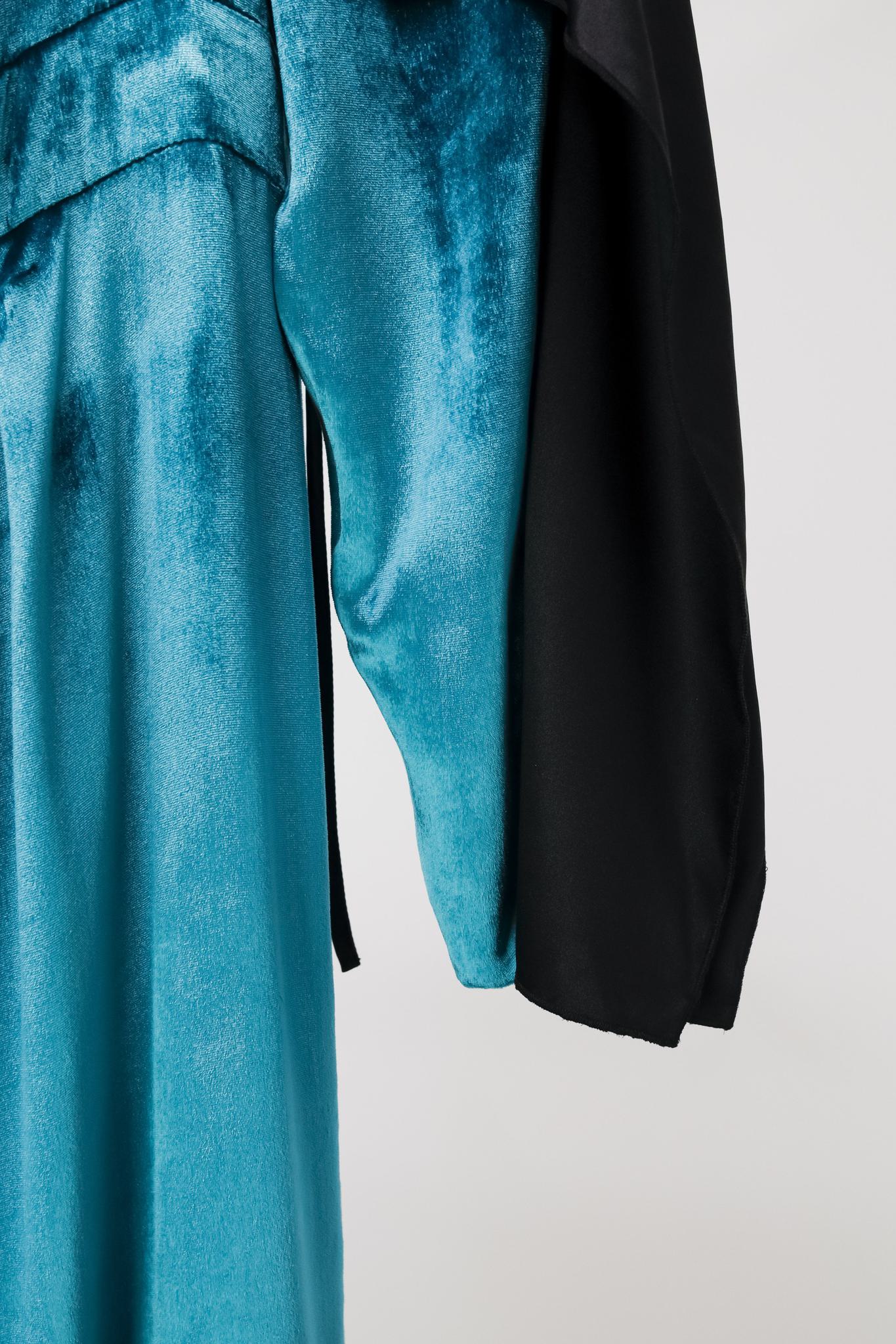 Escada Teal Velvet Cold-Shoulder Dress