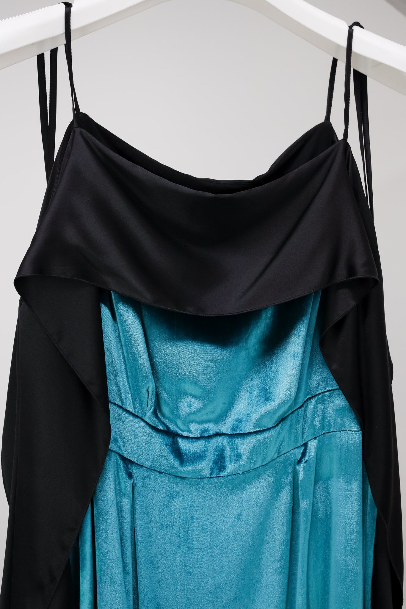 Escada Teal Velvet Cold-Shoulder Dress