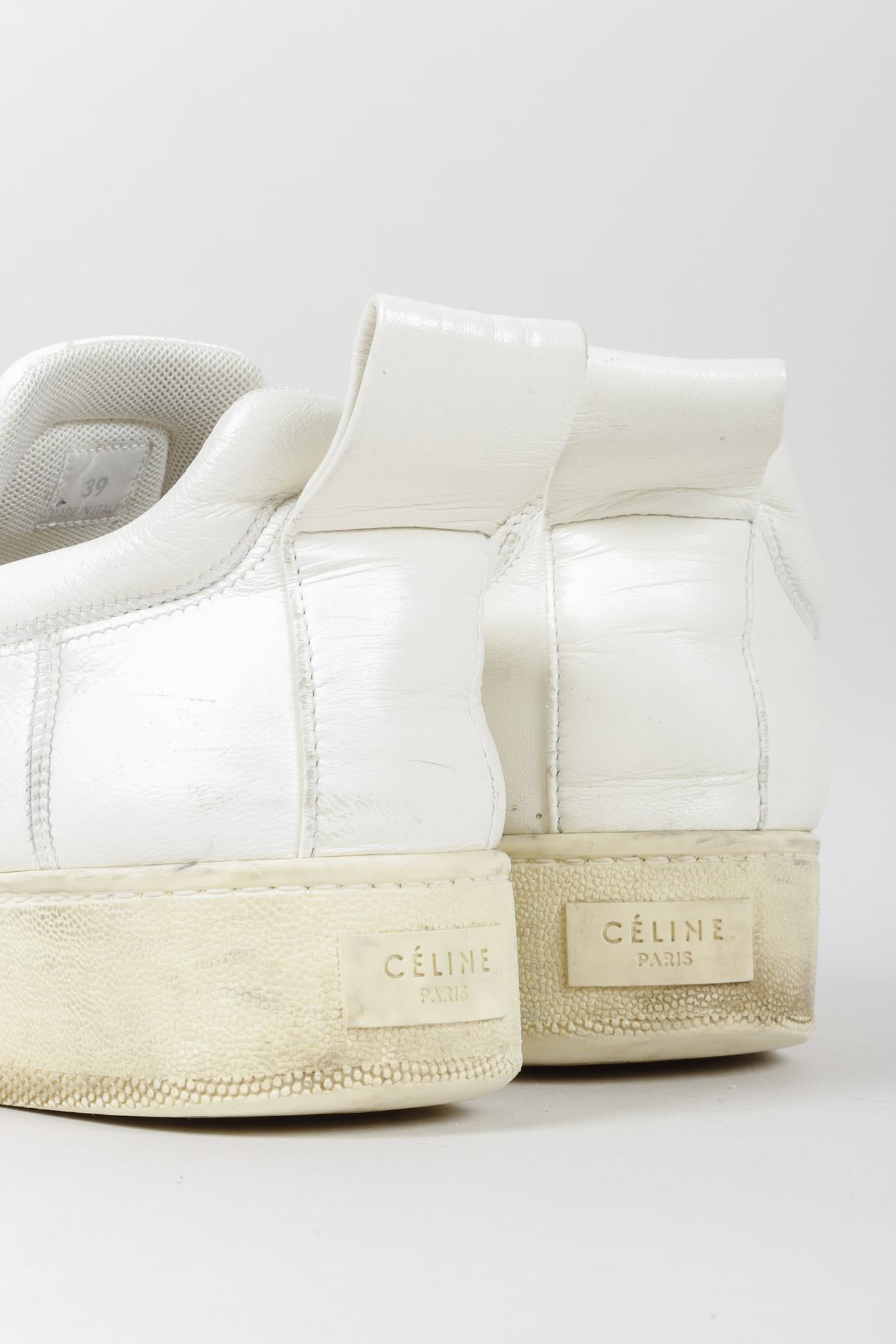 Celine White Leather Slip-On Sneakers
