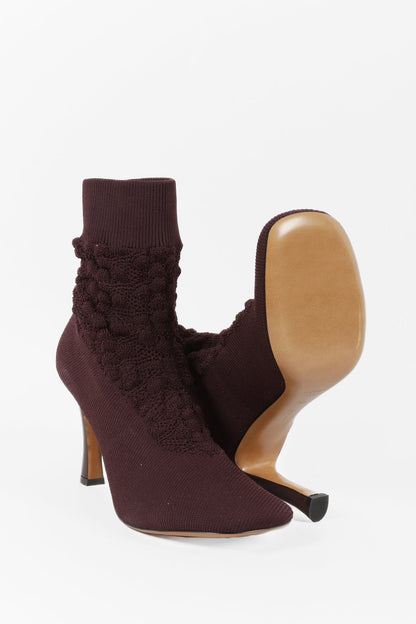 Céline Burgundy Glove Bootie Sock Knit Pumps