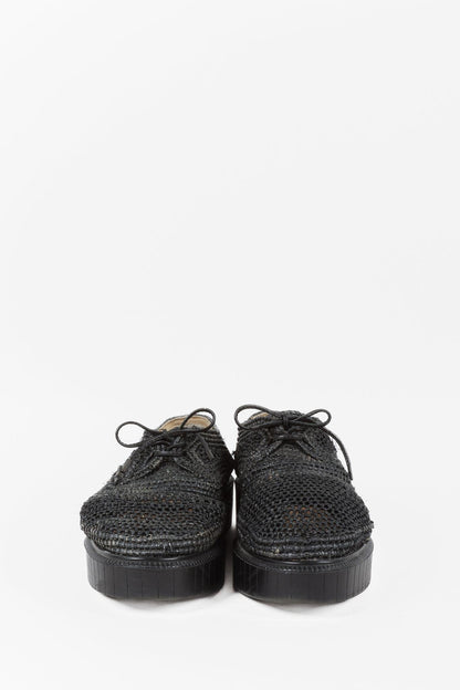 Robert Clergerie Black Pinto Woven Raffia Oxfords