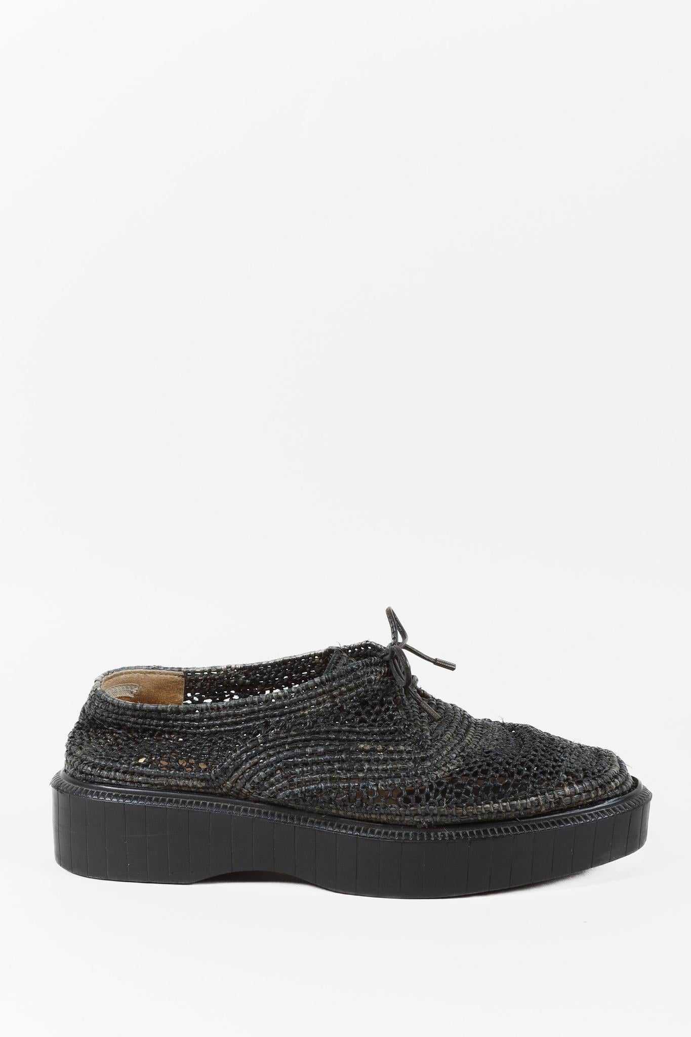 Robert Clergerie Black Pinto Woven Raffia Oxfords