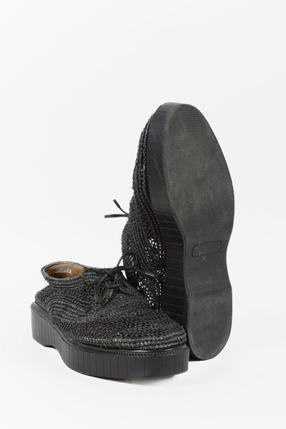 Robert Clergerie Black Pinto Woven Raffia Oxfords