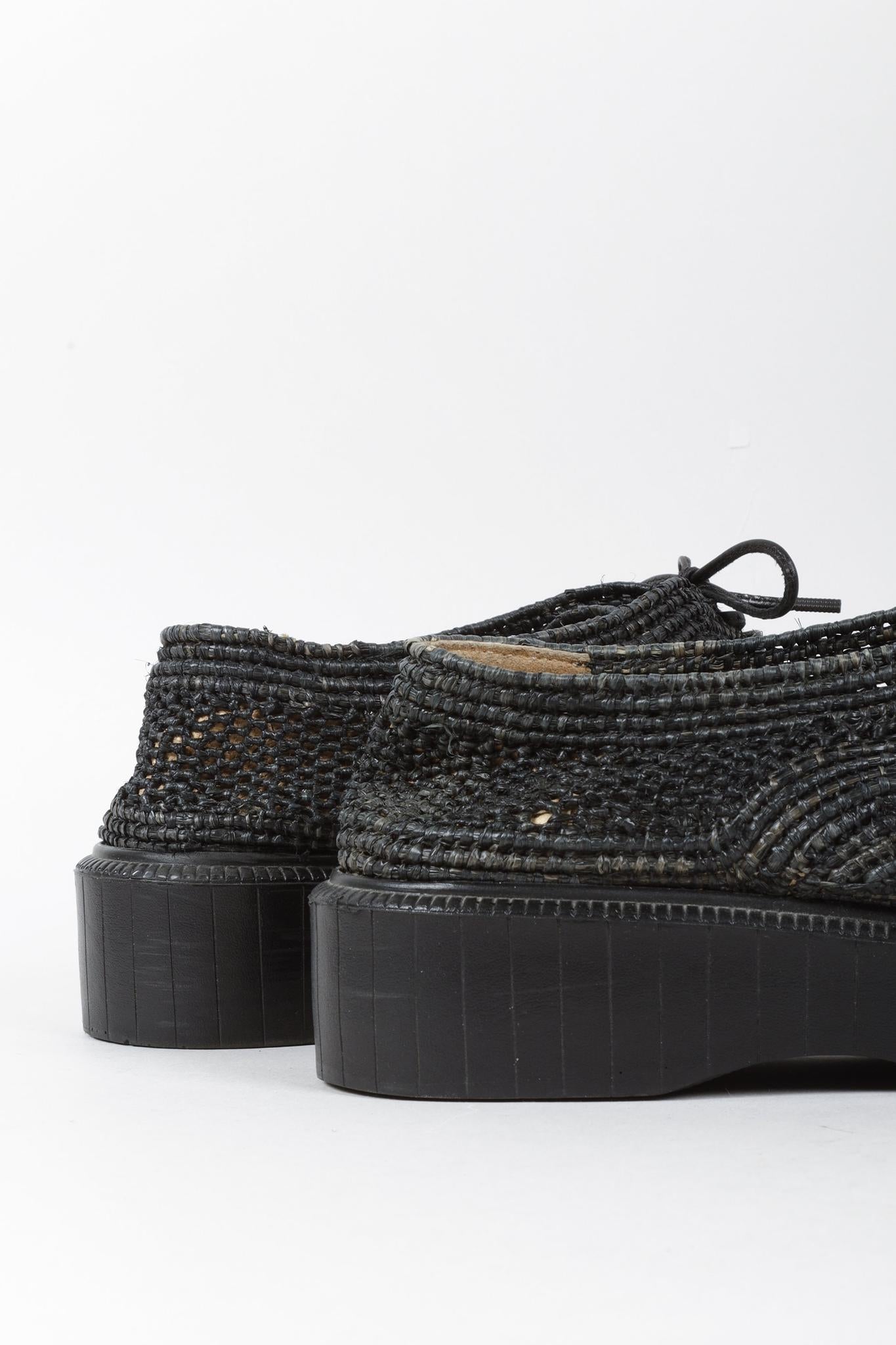 Robert Clergerie Black Pinto Woven Raffia Oxfords