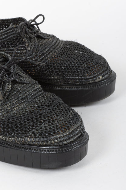 Robert Clergerie Black Pinto Woven Raffia Oxfords