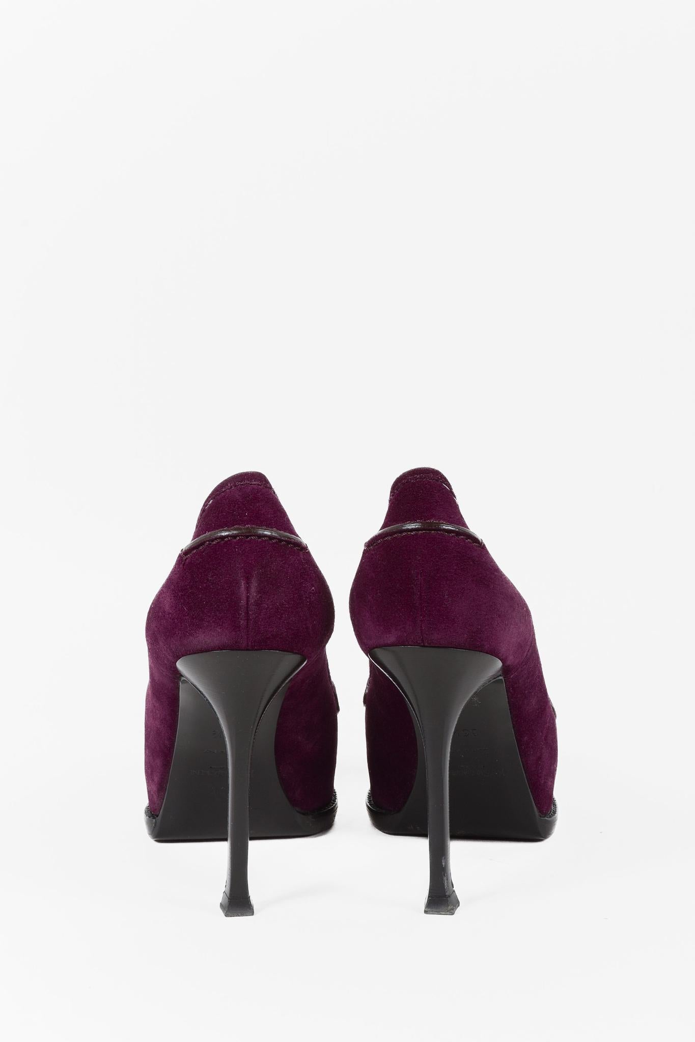 Saint Laurent Purple Suede Tribtoo Loafer Stiletto Platform Pumps