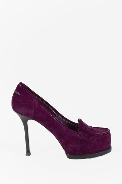 Saint Laurent Purple Suede Tribtoo Loafer Stiletto Platform Pumps