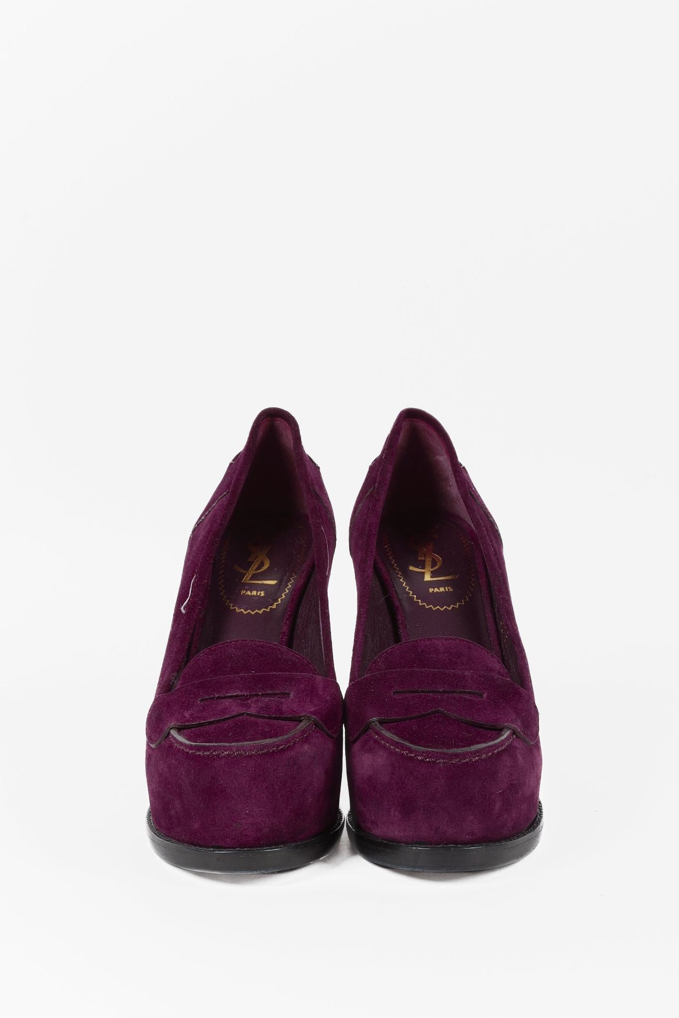 Saint Laurent Purple Suede Tribtoo Loafer Stiletto Platform Pumps