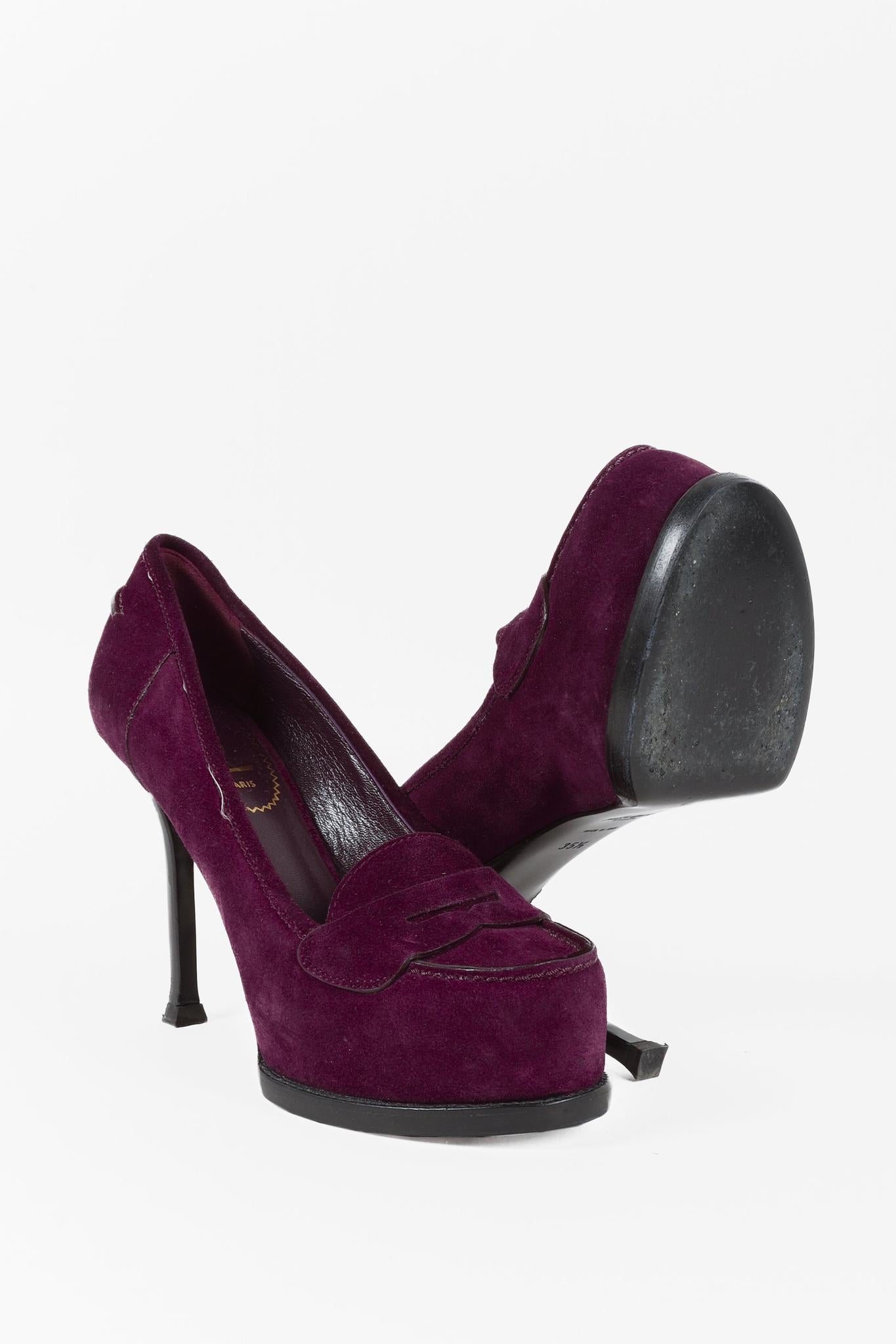 Saint Laurent Purple Suede Tribtoo Loafer Stiletto Platform Pumps