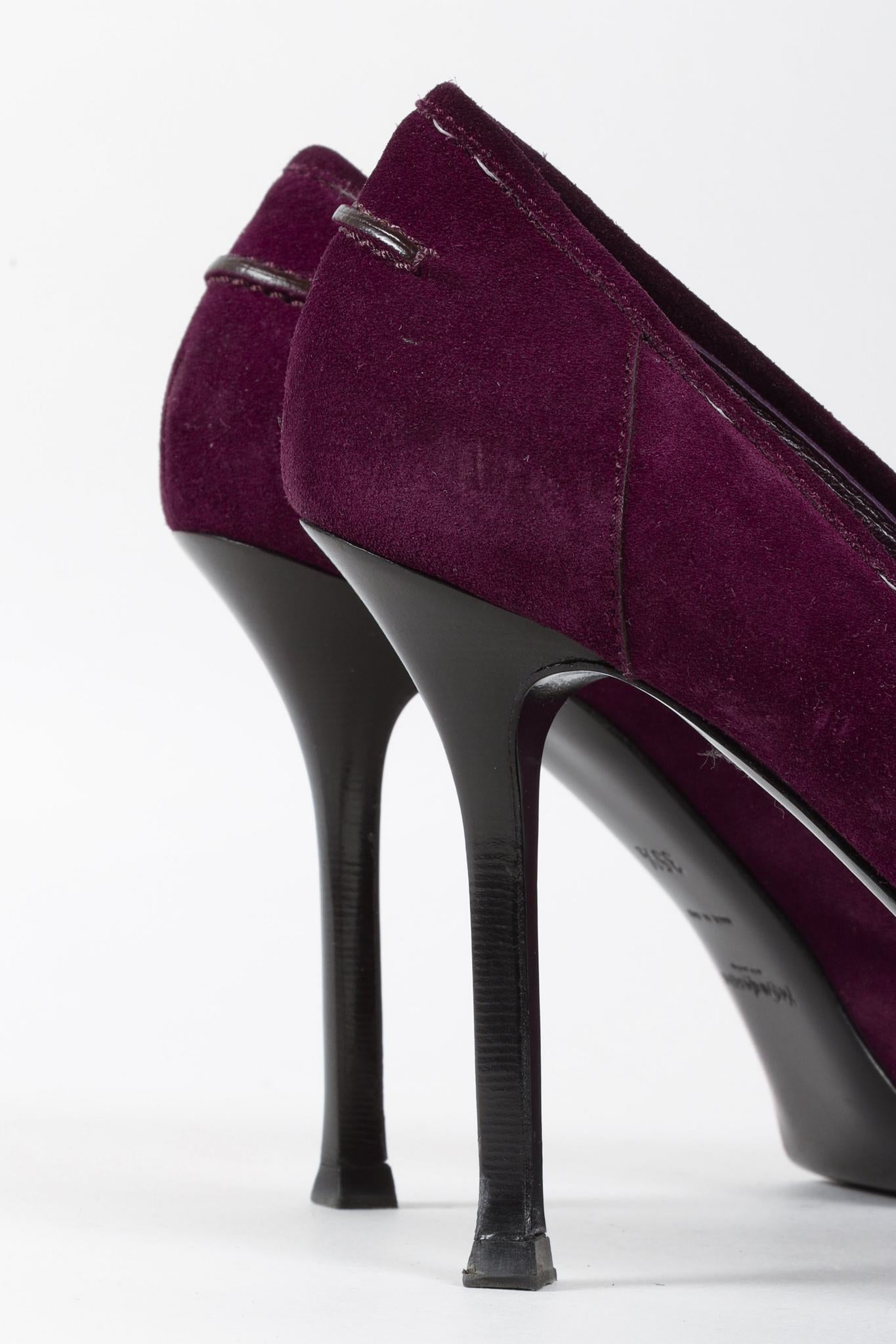 Saint Laurent Purple Suede Tribtoo Loafer Stiletto Platform Pumps