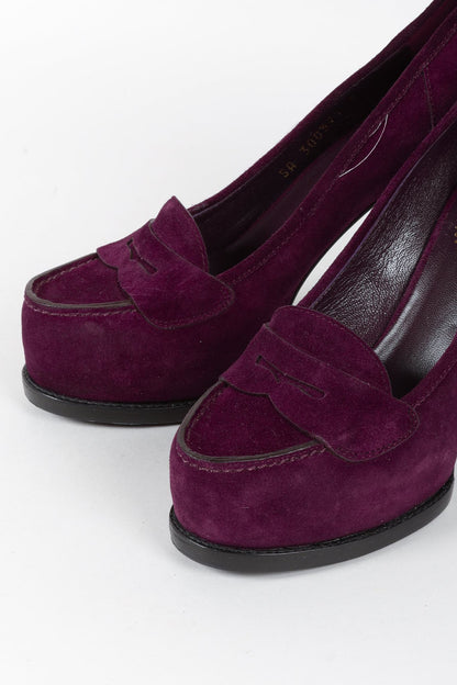 Saint Laurent Purple Suede Tribtoo Loafer Stiletto Platform Pumps