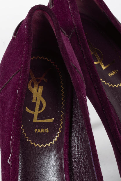 Saint Laurent Purple Suede Tribtoo Loafer Stiletto Platform Pumps