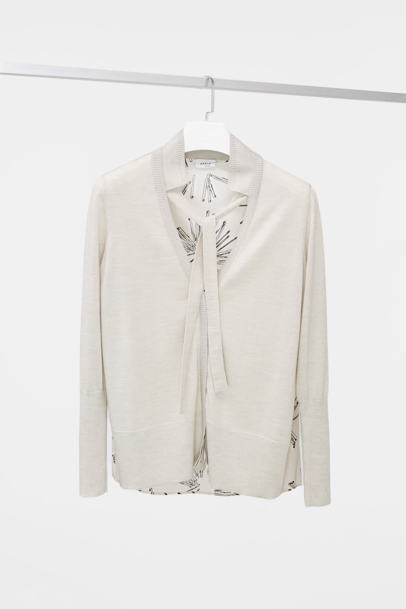 Akris Wool and Silk Beige Printed Cardigan