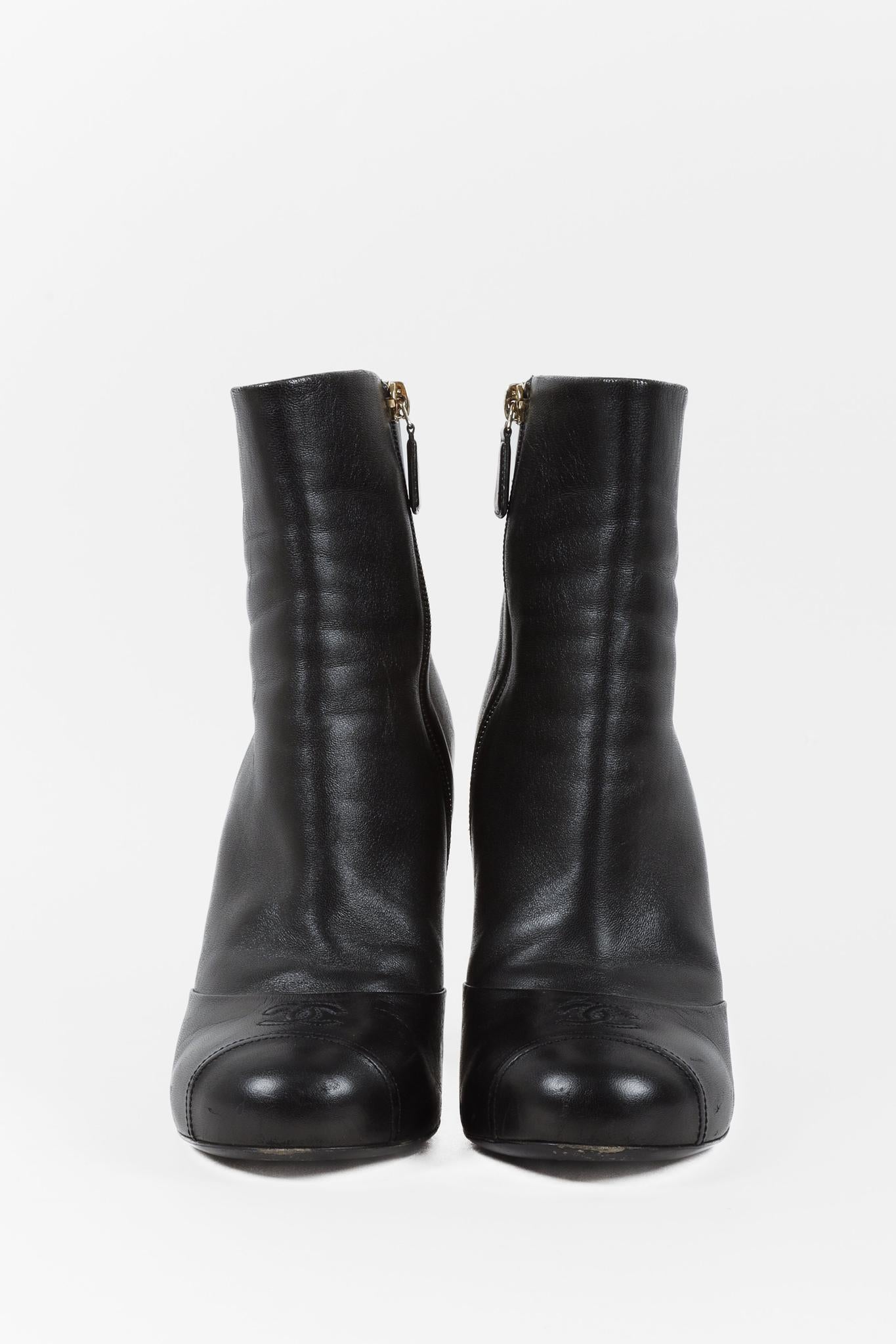 Chanel CC Black Leather Pearl Stiletto Booties