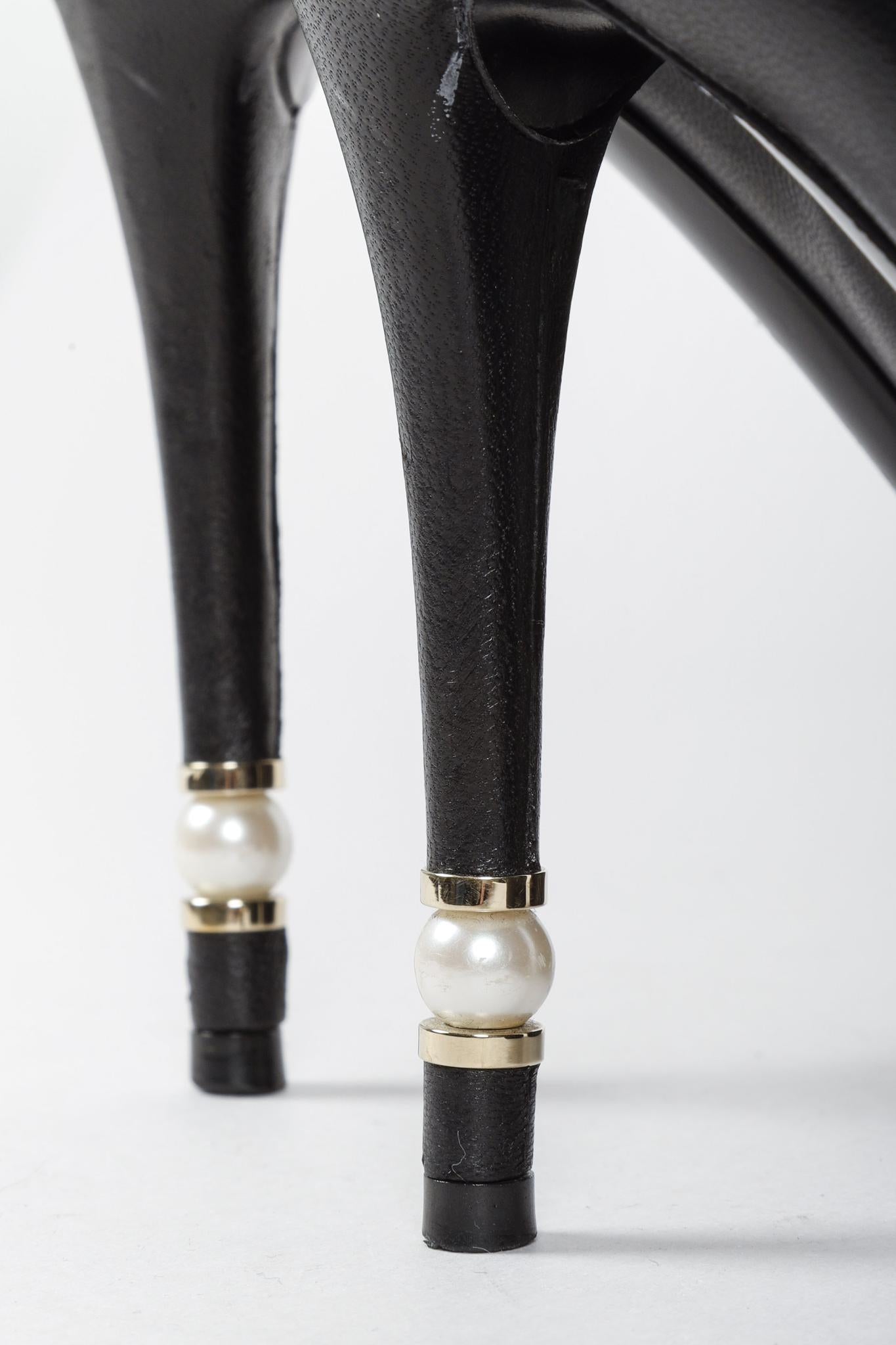 Chanel CC Black Leather Pearl Stiletto Booties