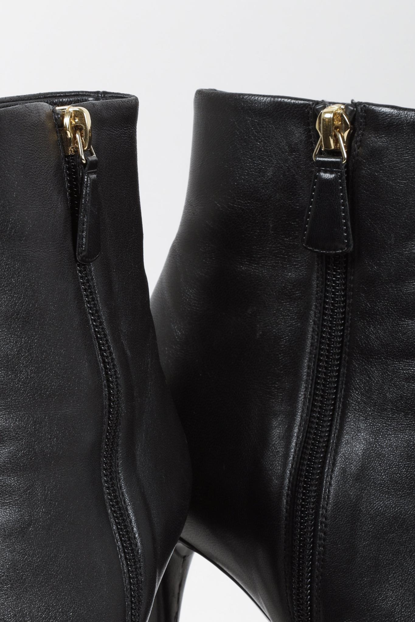 Chanel CC Black Leather Pearl Stiletto Booties