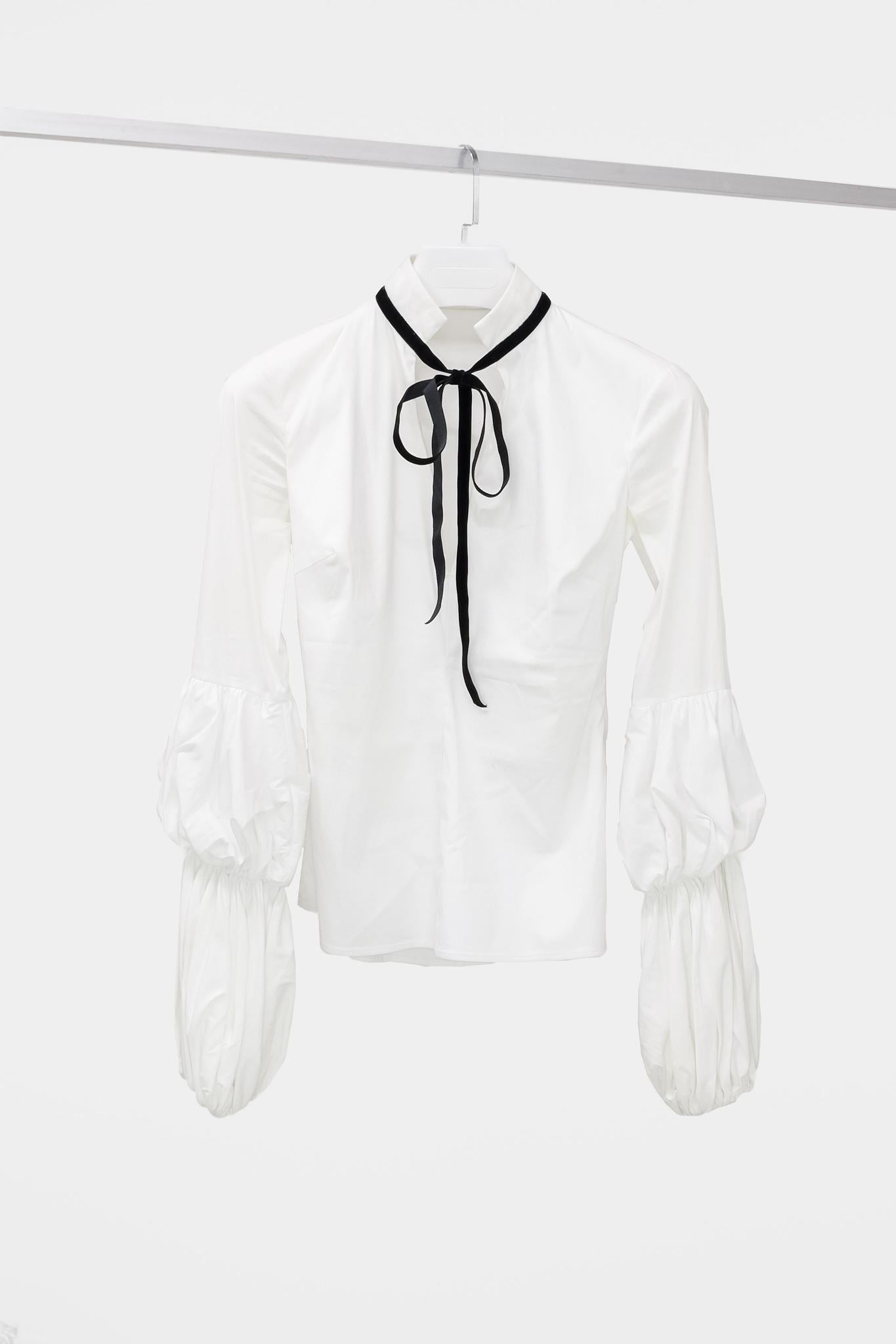 Caroline Constas White Puff Sleeve Blouse