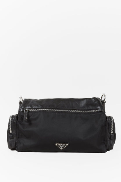 Prada Black Vitello Easy Pushlock Bag