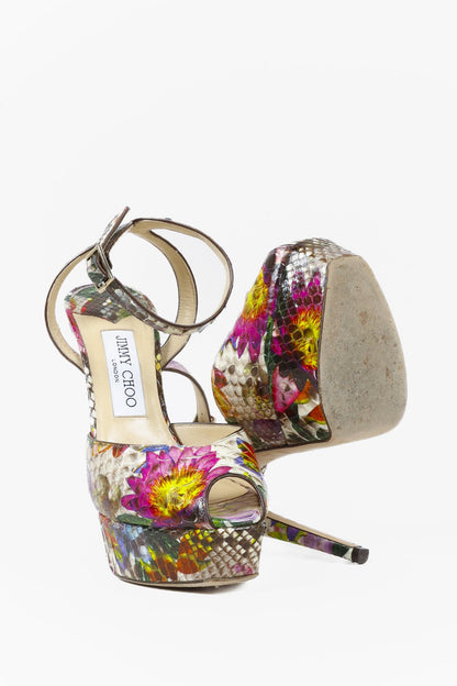 Jimmy Choo Floral Python Platform Sandals