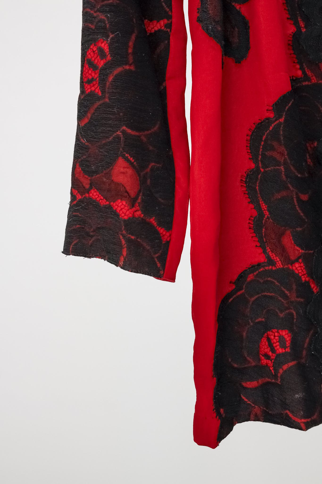 Lanvin Red Floral Lace Applique Sheath Dress