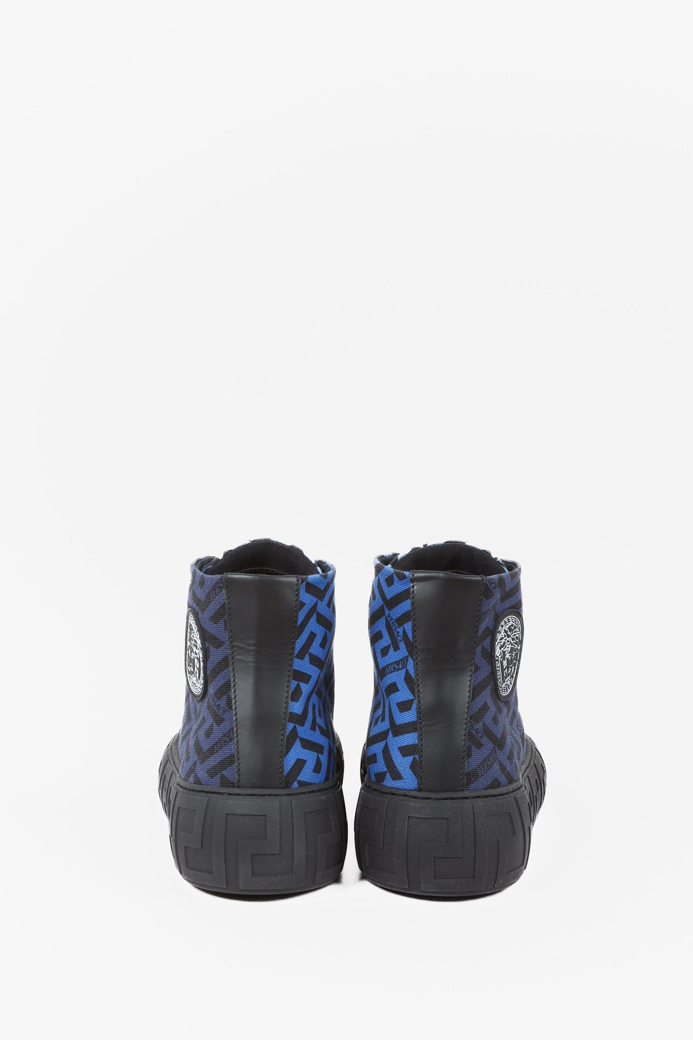 Versace Blue La Greca Canvas High-Top Sneakers