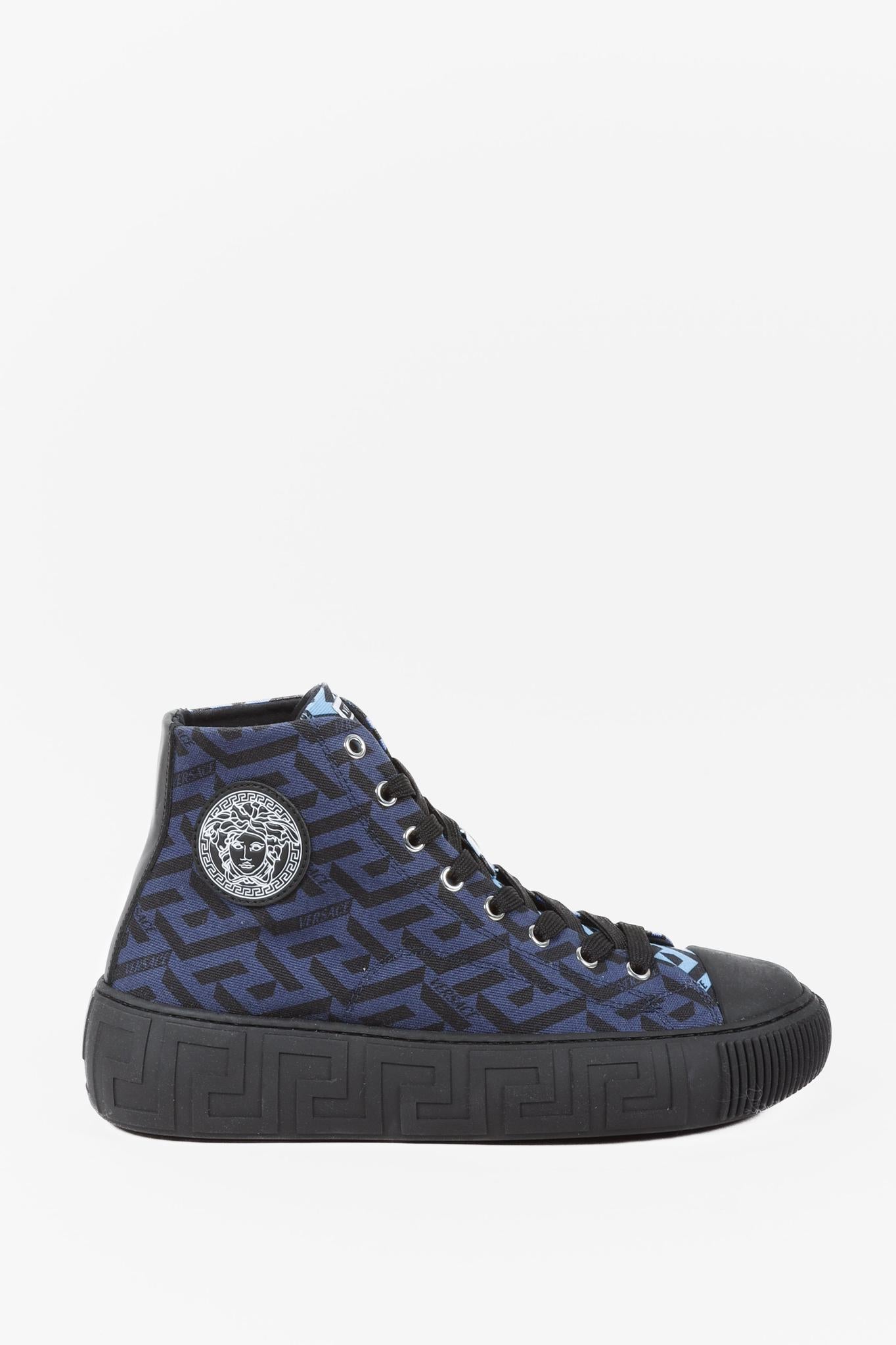 Versace Blue La Greca Canvas High-Top Sneakers