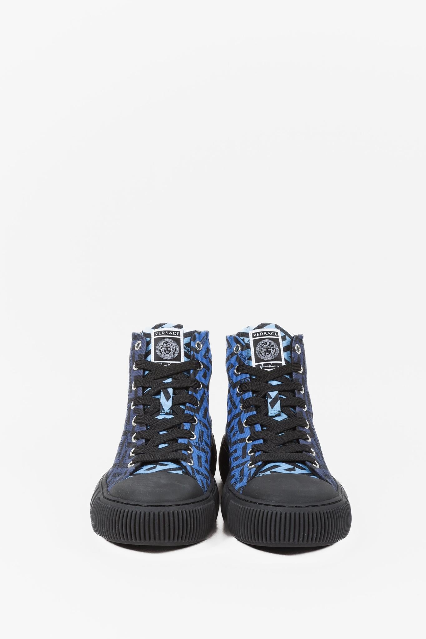 Versace Blue La Greca Canvas High-Top Sneakers